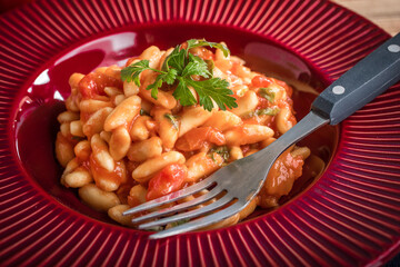 Cavatelli pasta with fresh tomato sauce.