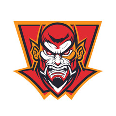 2D E- Sport flat color Demon head illustration logo symbol