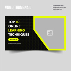 Online learning creative video thumbnail banner template, editable vector eps 10 file format