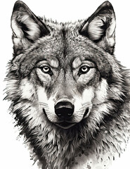 Wolf Face Illustration, Sketch, Majestic, Graphical Resource, Logo, T Shirt, Graphic Design. Generative AI