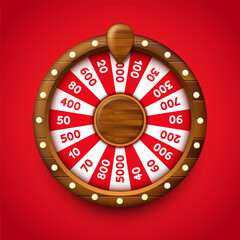 Wheel of Fortune. Wheel of fortune with wooden frame. Vector clipart.