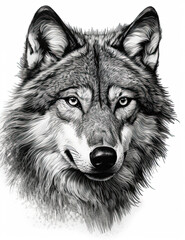 Wolf Face Illustration, Sketch, Majestic, Graphical Resource, Logo, T Shirt, Graphic Design. Generative AI
