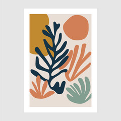 Fototapeta na wymiar Matisse Poster Hand drawn illustration with abstract shapes and floral elements. Scandinavian style.