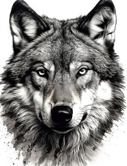 Wolf Face Illustration, Sketch, Majestic, Graphical Resource, Logo, T Shirt, Graphic Design. Generative AI