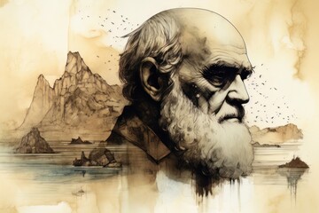 Charles Darwin. Concept of science and evolution. Generative AI