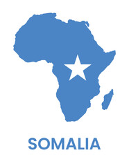 Somalia flag icon in a African country map shape in flat design