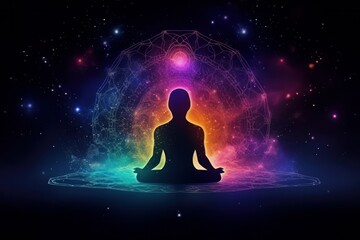 Universe, cosmos. Meditation background, chakras, prana, spirituality. Mindfulness, calm. Generative AI