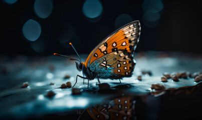 Macro shot of butterfly sitting in nature. Beautiful nature scene with small bug. Generative AI.