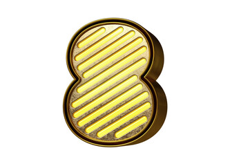 Modern retro font digit number 8. Flashing lettering for the creation of titles, ad headers and eye-catching texts. High quality 3D rendering.