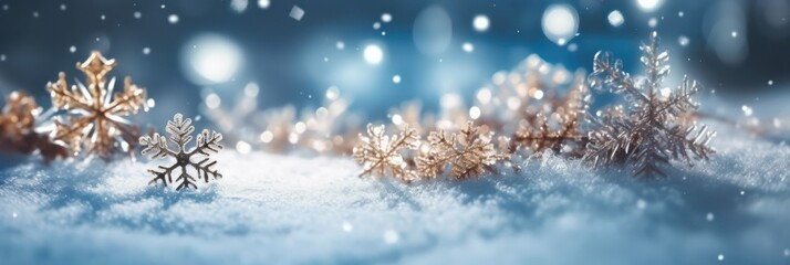 Fototapeta na wymiar decorative winter background with snow and snowflakes .Christmas wallpaper. Generative AI