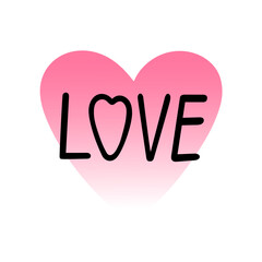 Pink blurred heart and love word single line y2k aura gradient minimalist vector illustration, symbol of love, St Valentine's holiday for greeting card, social media, poster, banner, wedding concept