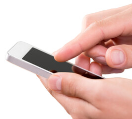 Hands Using iPhone with Black Screen