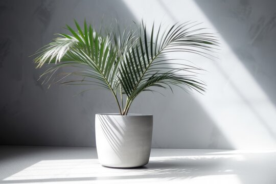 Kentia Palm Tree grey in pots. Houseplant isolated on white background