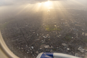 Naklejka na ściany i meble Aircraft Window Aerial View of London, United Kingdom, Europe