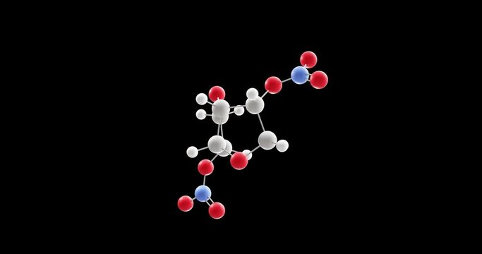 Isosorbide dinitrate molecule, rotating 3D model of Nitrates and Nitrites, looped video with alpha channel
