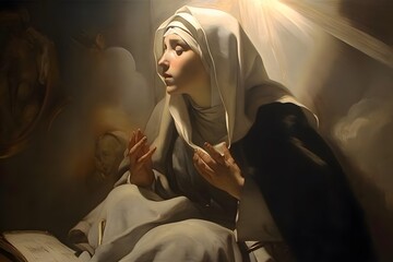 Naklejka premium Saint Catherine of Siena, painting illustration. Generative Ai. St. Catherine is a famous catholic saint.