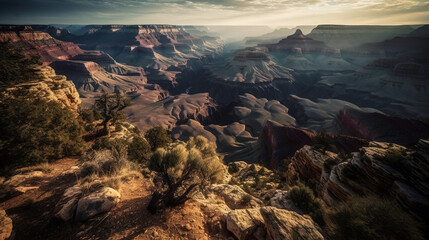 Fototapeta na wymiar Midjourney generated image of a majestic landscape at the Grand Canyon