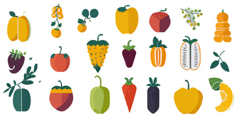 Whimsical Fruit and Vegetable Patterns Vector Graphics