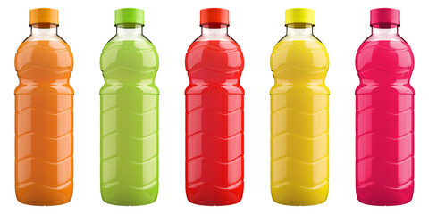 Vegetable and fruit juice bottles transparent background high quality details - 3D rendering