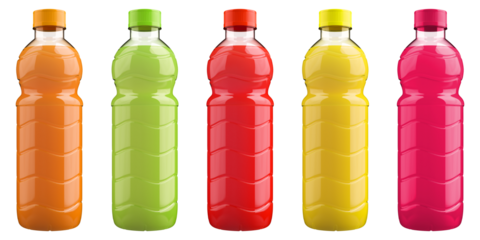 Vegetable and fruit juice bottles transparent background high quality details - 3D rendering