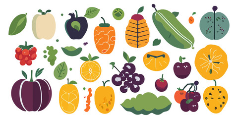 Colorful Fruit and Vegetable Icon Vector Bundle