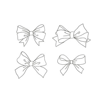 St Valentine Day bow-knot gift decoration vector illustration set isolated on white. Linear colouring page bow present decor print collection for 14 February holiday.