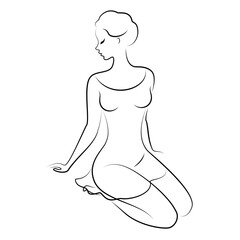 Woman silhouette in modern continuous line style. The girl is slim and beautiful. Lady suitable for aesthetic decor, posters, stickers, logo. Vector illustration