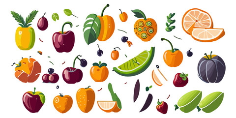 Illustrated Fruit and Veggie Recipes Clipart Collection