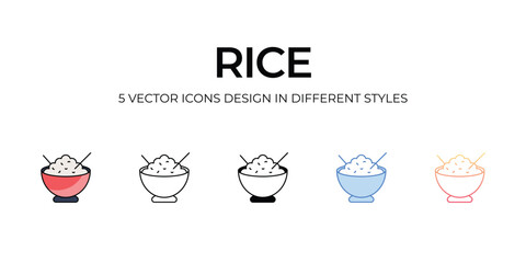 Rice Icon Design in Five style with Editable Stroke. Line, Solid, Flat Line, Duo Tone Color, and Color Gradient Line. Suitable for Web Page, Mobile App, UI, UX and GUI design.