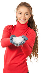 Portrait of beautiful young woman with make-up in winter clothes