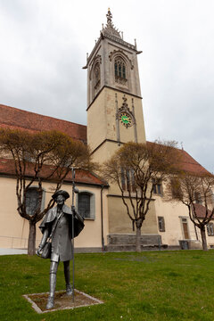 Statue of a Pfullendorfer Jakob pilgrim at the city church of St. James in Pfullendorf