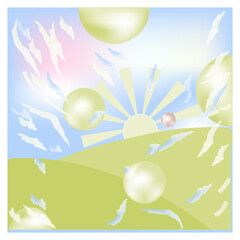 Futuristic picture of a landscape with balls