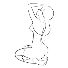Woman silhouette in modern continuous line style. The girl is slim and beautiful. Lady suitable for aesthetic decor, posters, stickers, logo. Vector illustration