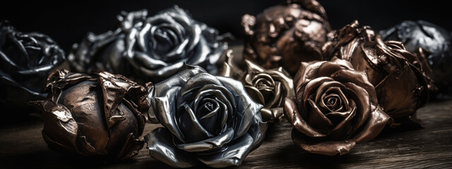 mechanical, rose, metal, steel, flower, love, roses, flowers, decoration, nature, dried, isolated, beauty, bouquet, valentine, pink, dry, floral, romance, blossom, food, generative ai