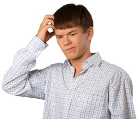 Thoughtful young man isolated on white background