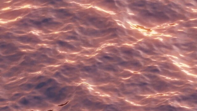 Sunset ocean waves 3d animation loop, sun reflection in the water, pink waves
