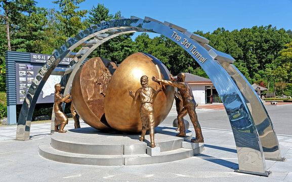 PAJU, SOUTH KOREA- SEPTEMBER 28, 2017:Third Tunnel Statue, site of Third Infiltration Tunnel, Demilitarized Zone (DMZ) between North and South Korea