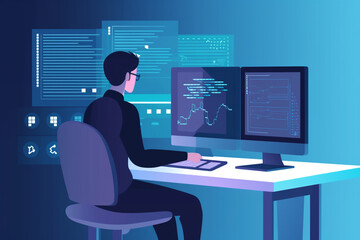 analytes working on laptop, generative AI