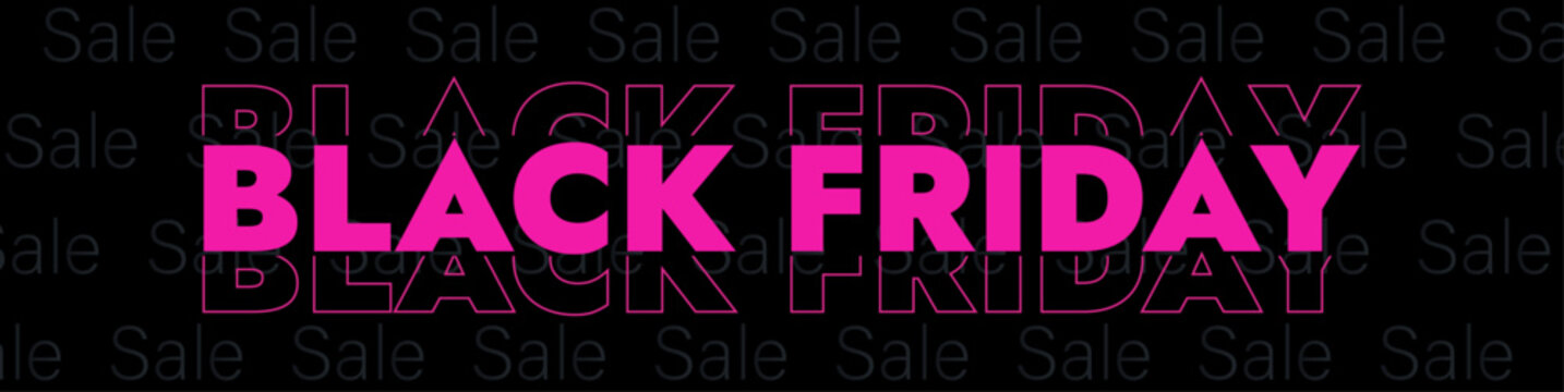 Black Friday typography banner. Black Friday linear typography text illustration isolated on black background. Modern Design template for Black Friday sale. 