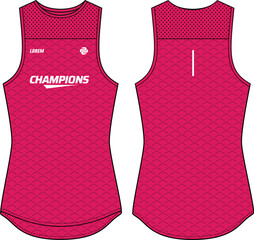 Women Sleeveless Tank top Sports t-shirt Jersey design flat sketch fashion Illustration suitable for girls and Ladies, Camouflage Vest for Volleyball jersey, netball, badminton, tennis sports kit