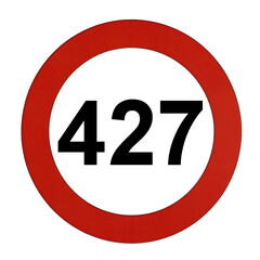 Illustration des Straßenverkehrszeichens "Maximale Geschwindigkeit 427 Kilometer pro Stunde"	