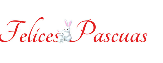 Felices Pascias - Happy Easter written in Español -  red color with white bunny - picture, poster, placard, banner, postcard, card.  png Italy	Festa, Pasqua, Pasquale, ricorrenza, coniglietto,