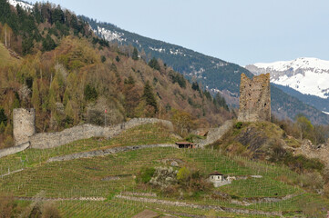 Fototapeta na wymiar Castle ruin in Bad Ragaz, Switzerland at early spring