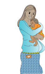 Hand draw happy mothers day mom and child love card background