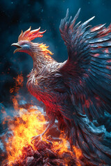Fototapeta premium Phoenix Rising From A Pile of Ash. Generative AI.