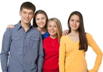 Group of happy teenagers isolated on white background