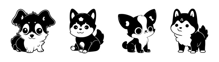 Cute dog vector Illustration black silhouette icon t-shirts cards