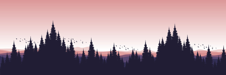 forest silhouette landscape with mountain hill nature environment vector illustration good for good for wallpaper, background, backdrop, banner, and design template