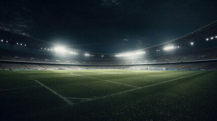 Football stadium with good grass, center position. generative ai