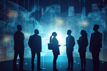 diverse multicultural group of business people meeting, teambuilding concept for efficient collaboration, Painterly futuristic illustration, generative AI